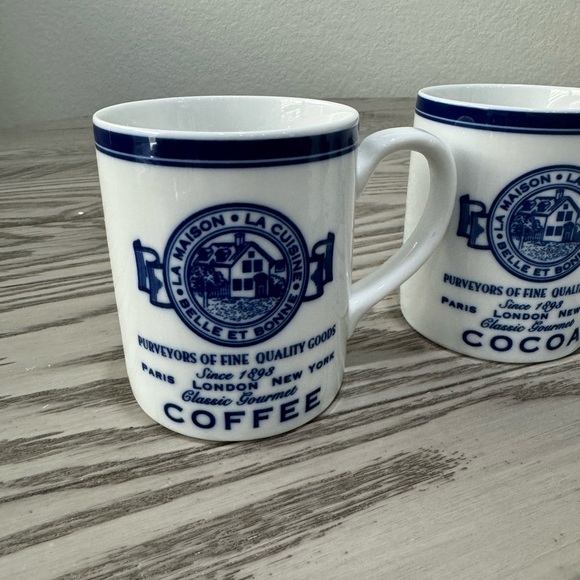 Vintage La Maison Roshco Blue White Porcelain Mugs Coffee Tea Set Of 4 - Picture 6 of 8